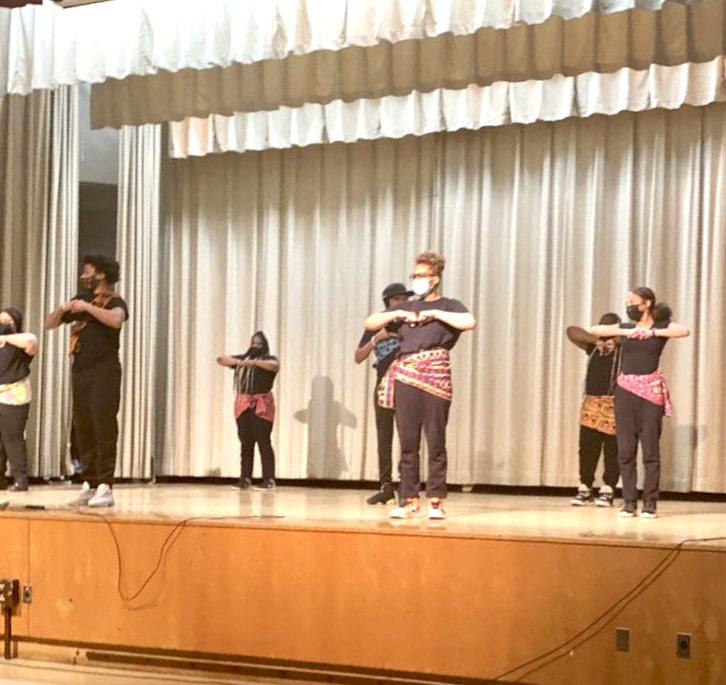 Step Team performs for the freshman and sophomores.