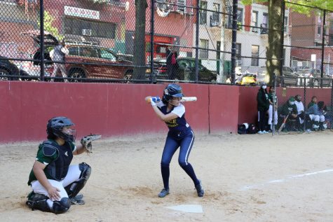 Ariel Collado, ninth grade, up to bat against Richard R. Green High School of Teaching.