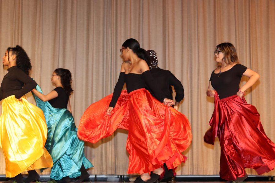 Latin Dances first performance to La Pollera Colora post-Covid-19. From the left Skain Aiken, Sofia Sanches, Nasly Peralta and Jaqueline Comisaro.