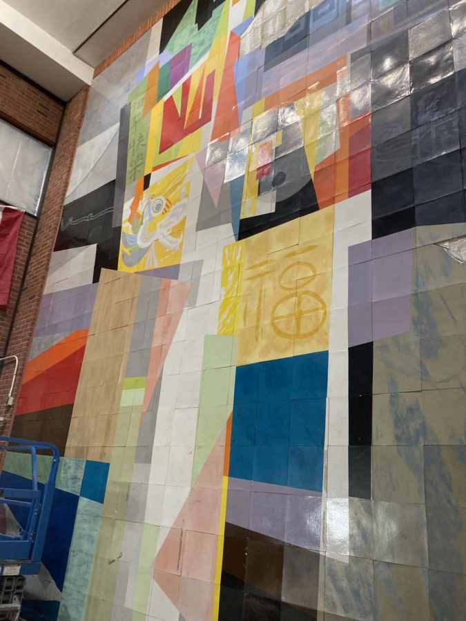 Most students in the building have not seen Timeless Spirt by Seong Moy as it was covered in a blue tarp for the past few years when the tiles began falling.