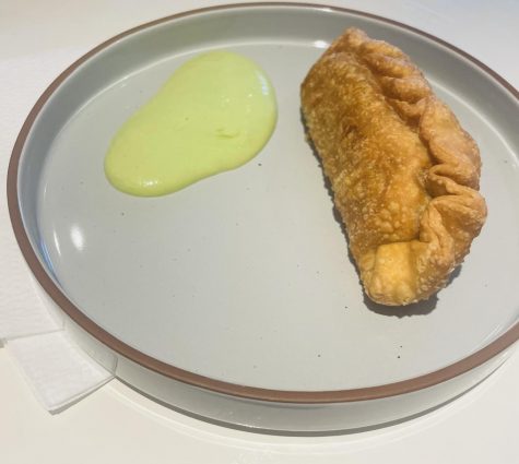 The pollo empanada was served with an appetizing sauce.