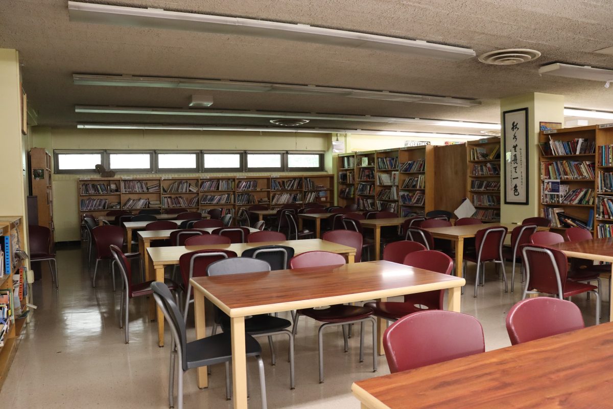 The library is a large space in the building used for faculty meetings or as as student testing site.