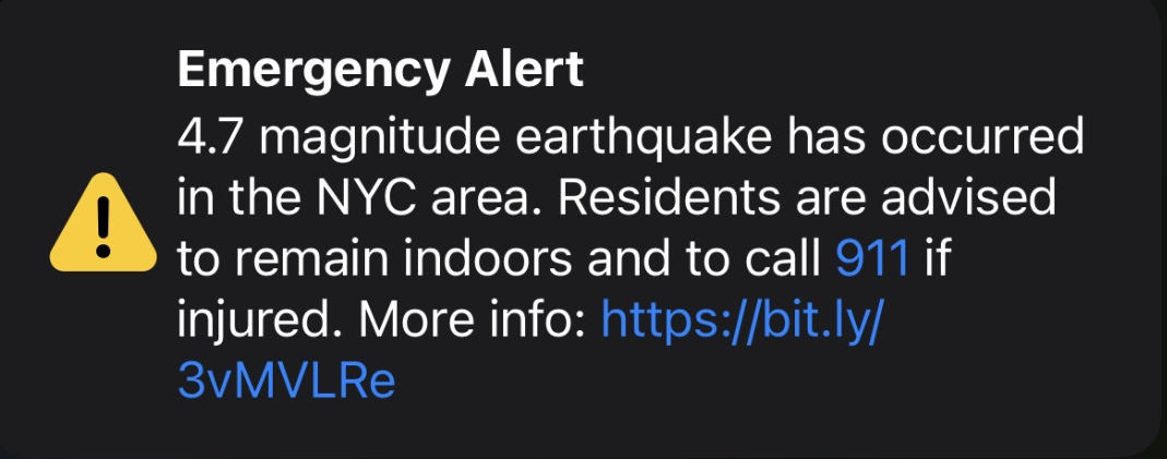 Emergency alert about the earthquake that went off in the middle of 4th period.