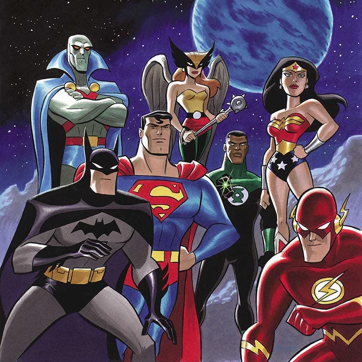 The Justice league contains of Superman, Batman, Wonder Woman, Martian Manhunter, Flash, Green Lantern and Hawkgirl. (image copyright: DC Comics