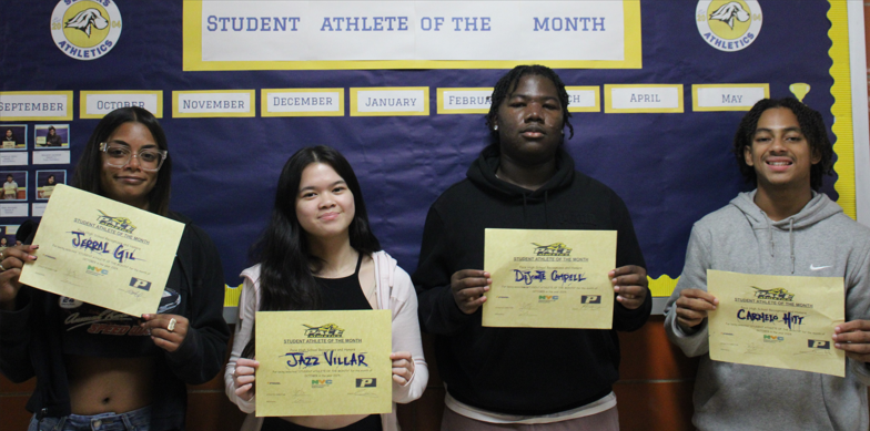 October's Student Athlete of the Month: Jirral Gil, Jazzlynn Villar, Dejonte Campbell and Carmello Hitt.