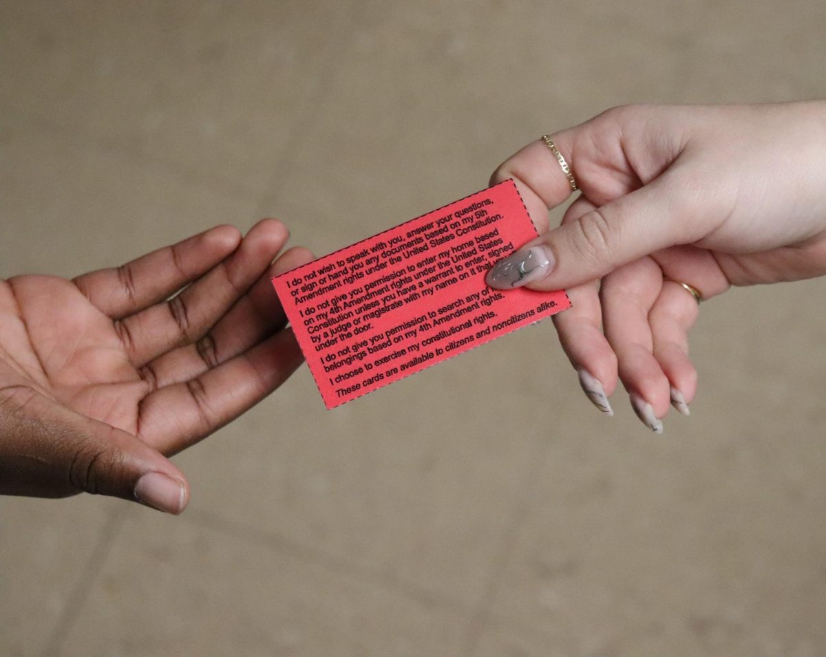 Teachers gave out information cards to students explaining what to do if they encounter ICE agents.